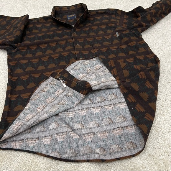 WOOLRICH Flannel Shirt Heavy Brown Southwestern Aztec Long Sleeve Mens Size XL, - Picture 13 of 16
